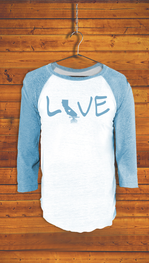 CALIFORNIA <br> ADULT UNISEX <BR> TRIBLEND 3/4 BASEBALL TEE <br> WHITE / POOL BLUE