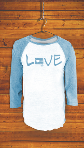 COLORADO <br> ADULT UNISEX <BR> TRIBLEND 3/4 BASEBALL TEE <br> WHITE / POOL BLUE