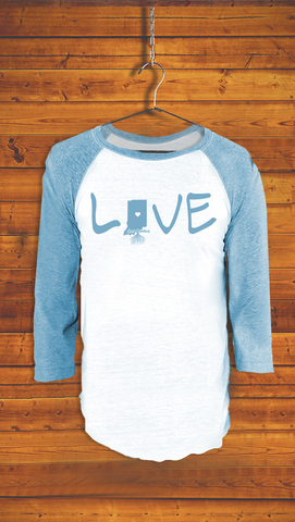 INDIANA <br> ADULT UNISEX <BR> TRIBLEND 3/4 BASEBALL TEE <br> WHITE / POOL BLUE